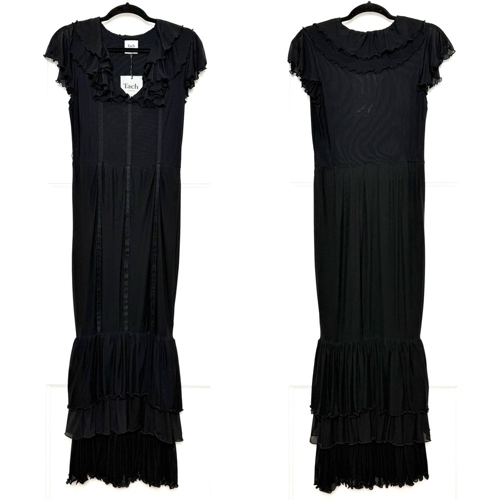 NWT TACH Handmade Sheer‎ Tulle V-Neck Short Sleeve Tiered Ruffle Hem Maxi Gown S - Picture 6 of 12